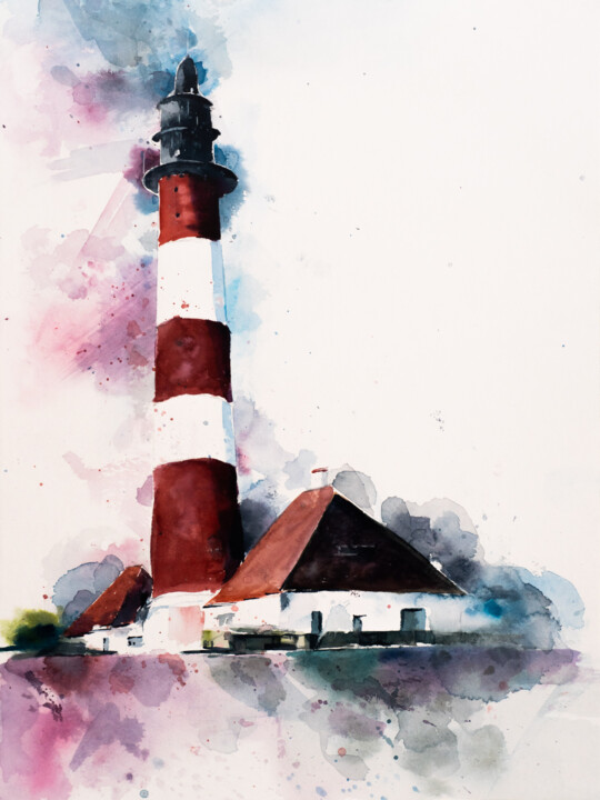 Schilderij getiteld "***Lighthouse II***" door Yuriy Kraft, Origineel Kunstwerk, Aquarel