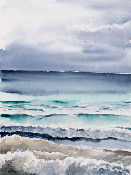Peinture intitulée "***Seascape I***" par Yuriy Kraft, Œuvre d'art originale, Aquarelle