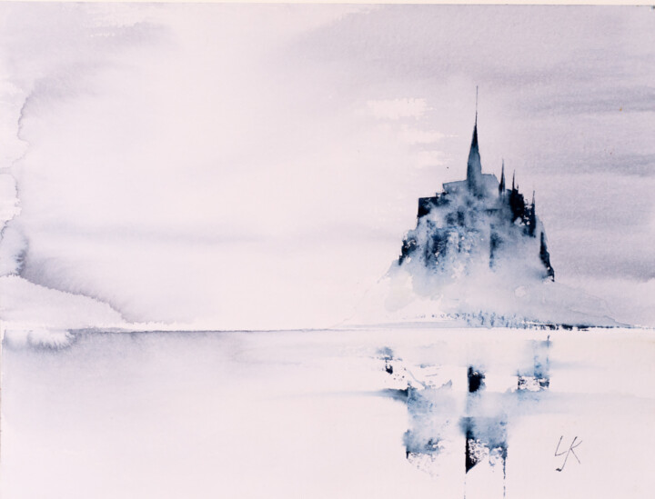 Malerei mit dem Titel "***Le Mont-Saint-Mi…" von Yuriy Kraft, Original-Kunstwerk, Aquarell