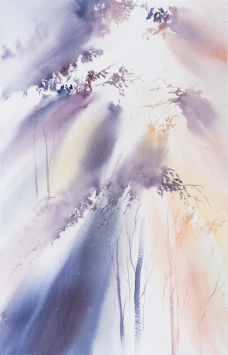 Malerei mit dem Titel "***Forest Light III…" von Yuriy Kraft, Original-Kunstwerk, Aquarell