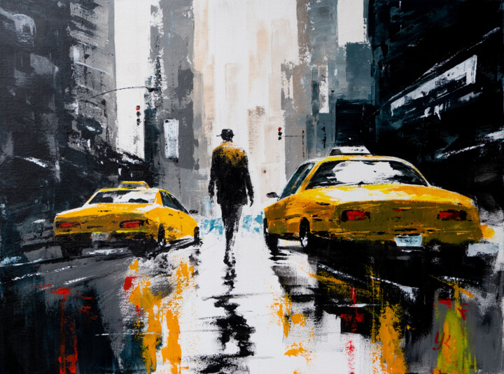 Картина под названием ""Yellow Taxi Rush:…" - Yuriy Kraft, Подлинное произведение искусства, Акрил Установлен на Деревянная…