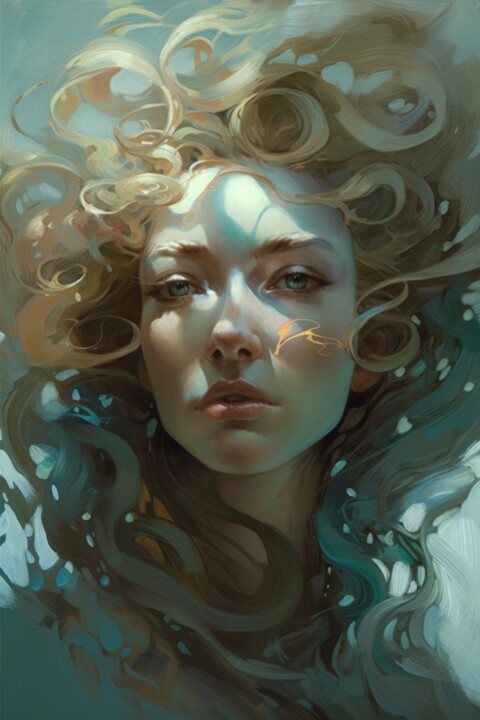 Digital Arts titled ""Curly Haired Beaut…" by Yuriy Kraft, Original Artwork, AI generated image