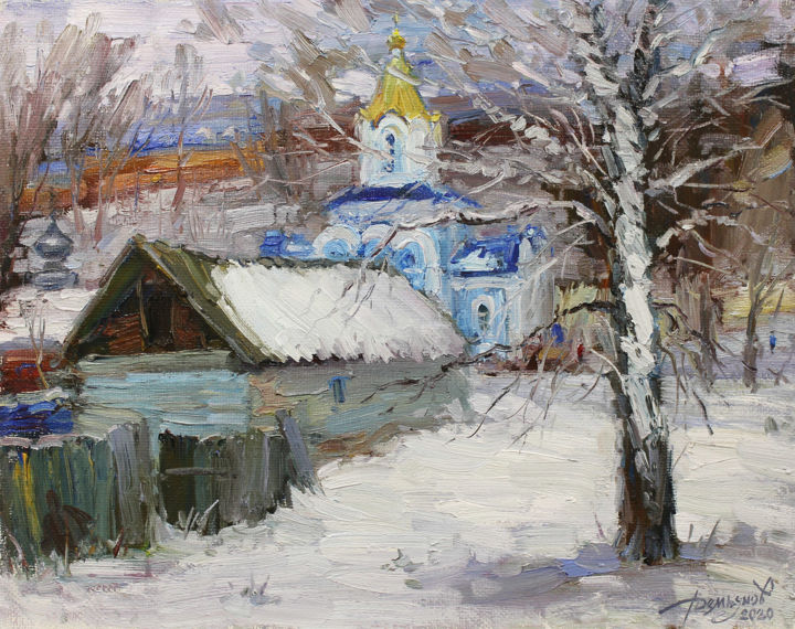 Картина под названием "Windy winter day" - Yuriy Demiyanov, Подлинное произведение искусства, Масло Установлен на Деревянная…