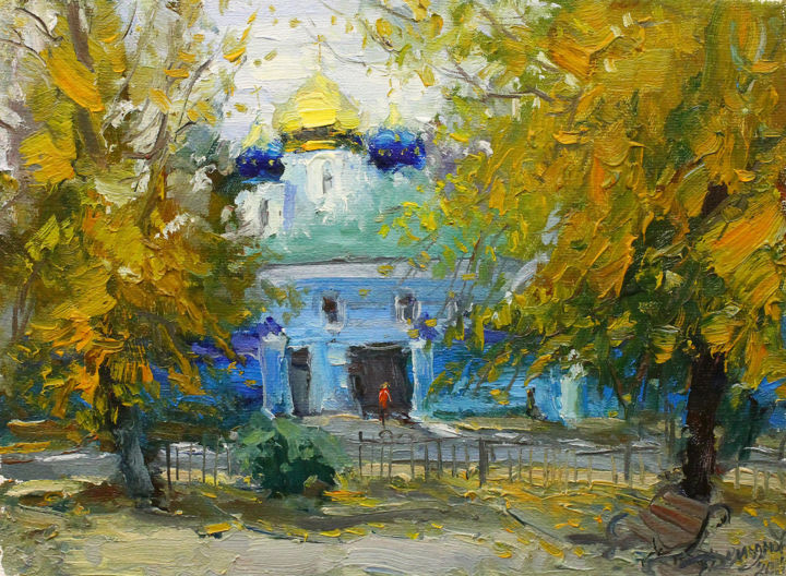 Malerei mit dem Titel "Autumn in the park" von Yuriy Demiyanov, Original-Kunstwerk, Öl Auf Keilrahmen aus Holz montiert