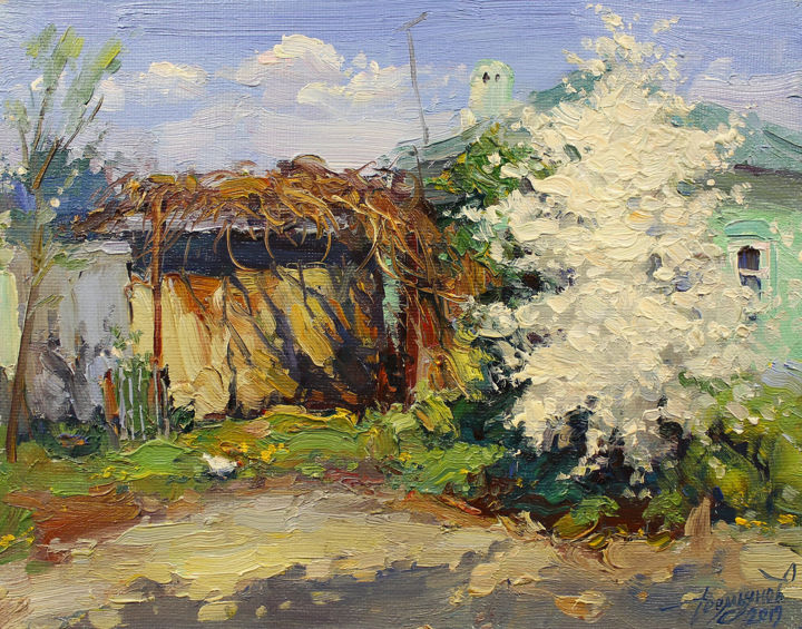 Картина под названием "In white" - Yuriy Demiyanov, Подлинное произведение искусства, Масло Установлен на Деревянная рама дл…