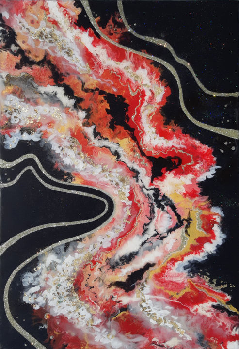 Painting titled "River of Time" by Alexandra Dobreikin, Original Artwork, Acrylic Mounted on Wood Panel