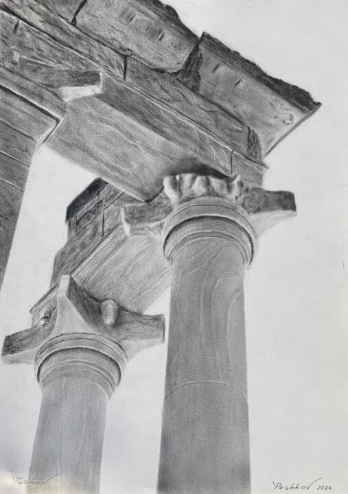 Картина под названием "Храм Аполлона." - Yury Peshkov, Подлинное произведение искусства, Масло