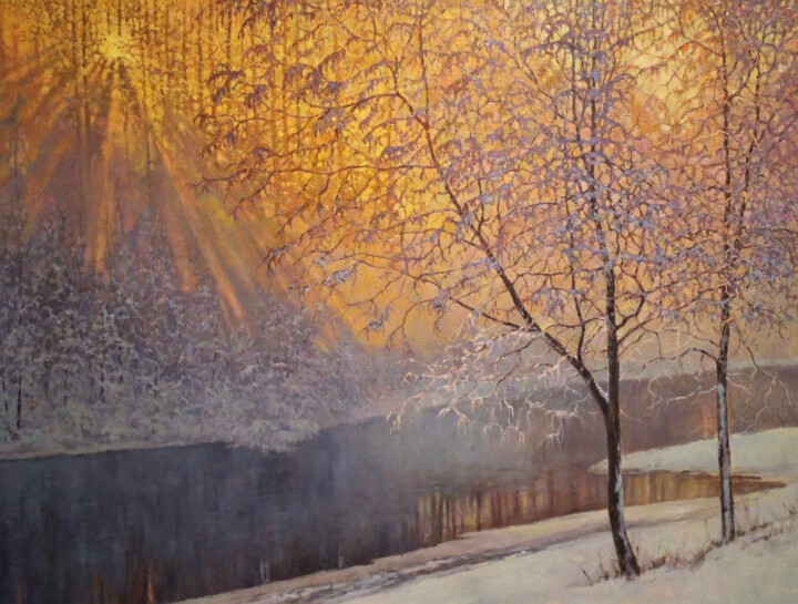 Painting titled "The first rays" by Yury Sapozhnikov, Original Artwork, Oil