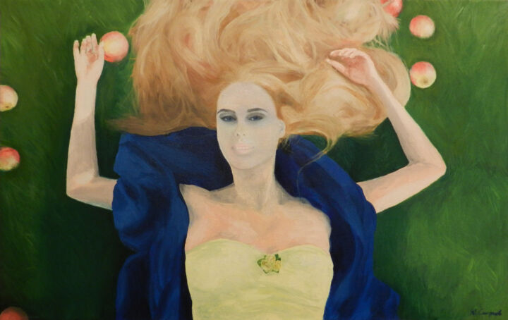 Peinture intitulée "Victoria and apples" par Yury Smirnov, Œuvre d'art originale, Huile Monté sur Châssis en bois