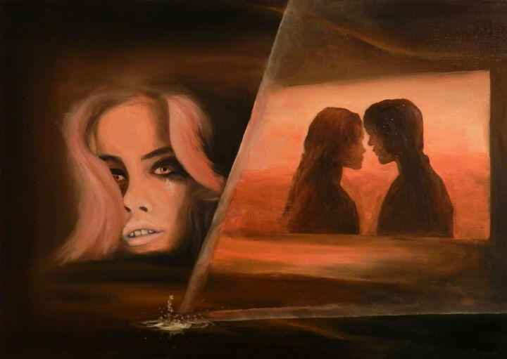 Painting titled "Tears" by Yury Smirnov, Original Artwork, Oil Mounted on Wood Stretcher frame
