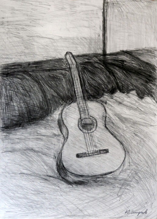 Drawing titled "Guitar" by Yury Smirnov, Original Artwork, Graphite