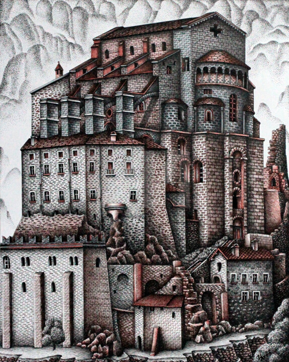 Рисунок под названием "Сакра ди Сан Микеле" - Yury Tzarevsky, Подлинное произведение искусства, Гелевая ручка