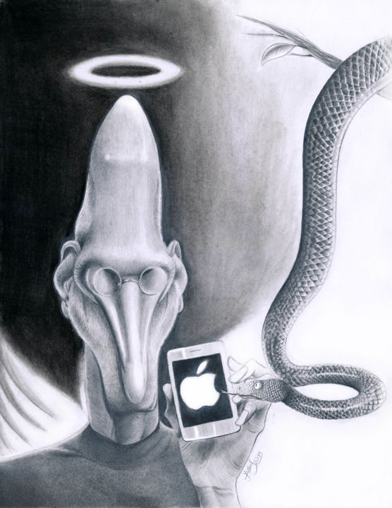 Dessin intitulée "Steve and apple" par Yousef Alimohammadi, Œuvre d'art originale, Crayon