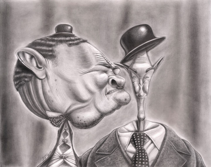 Drawing titled "Laurel and Hardy" by Yousef Alimohammadi, Original Artwork, Pencil