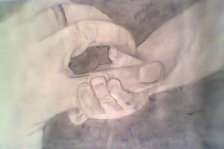 Dessin intitulée "Hope full hands" par Yuvaraj Dhuraisamy, Œuvre d'art originale, Crayon