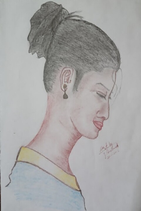 Рисунок под названием "Sad Girl Art work" - Yuvaraj Dhuraisamy, Подлинное произведение искусства, Карандаш