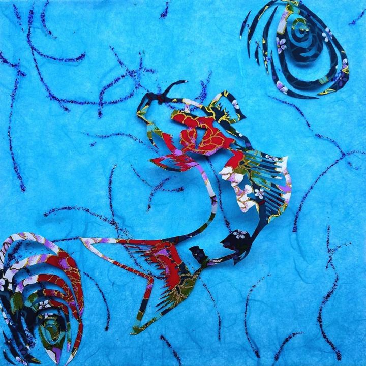 Collages intitolato "Carp sky blue" da Yuzuko Sudo, Opera d'arte originale, Collages
