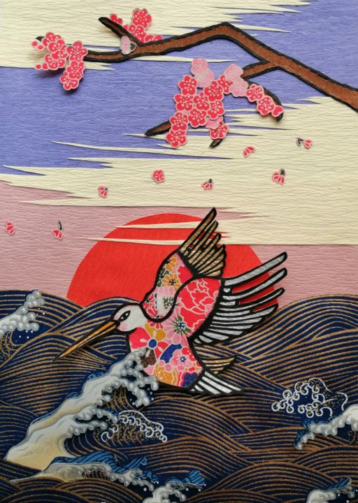 Collages intitulée "Bird pink" par Yuzuko Sudo, Œuvre d'art originale, Collages