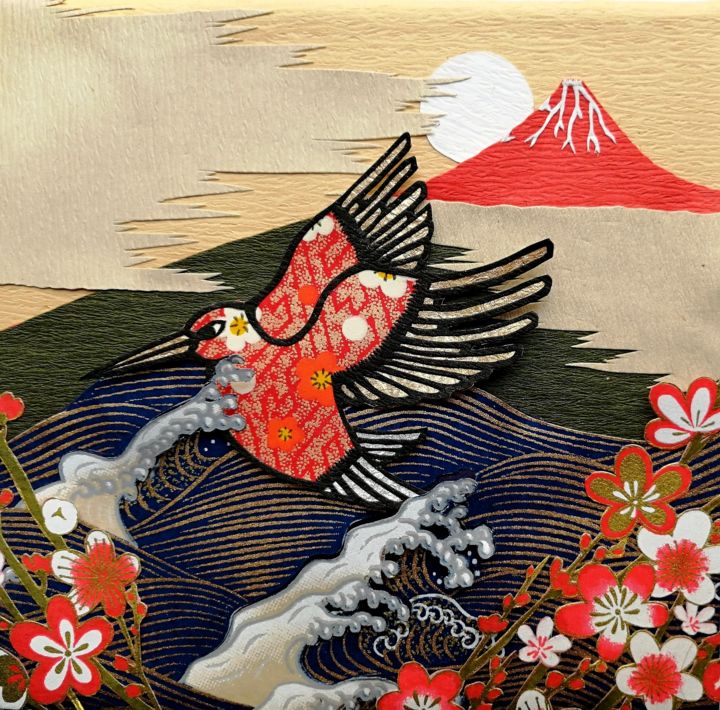 Collages getiteld "Bird orange" door Yuzuko Sudo, Origineel Kunstwerk, Collages