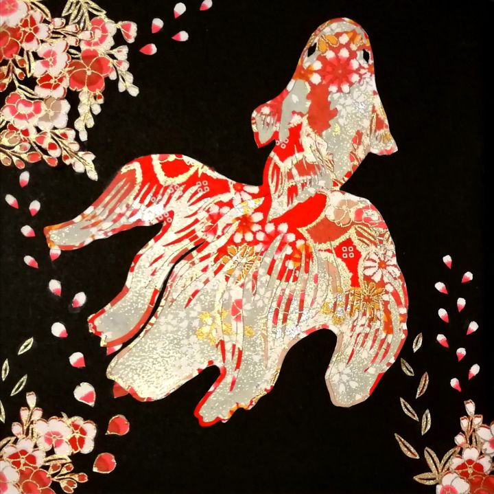 Коллажи под названием "Midnight's gold fish" - Yuzuko Sudo, Подлинное произведение искусства, Коллажи