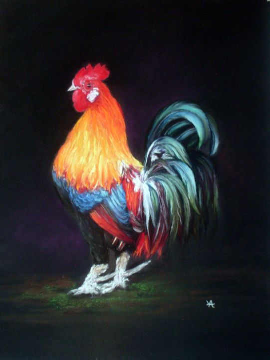 Painting titled "LE COQ" by Yva Arvis, Original Artwork, Pastel
