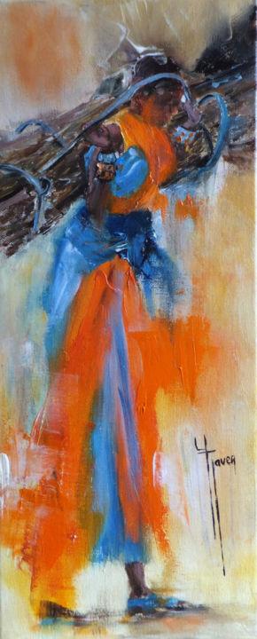 Pittura intitolato "Masaï porteuse de f…" da Yveline Javer, Opera d'arte originale, Olio