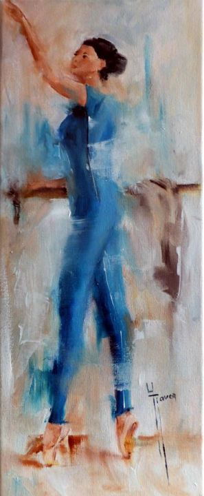 Painting titled "sensation turquoise" by Yveline Javer, Original Artwork, Oil