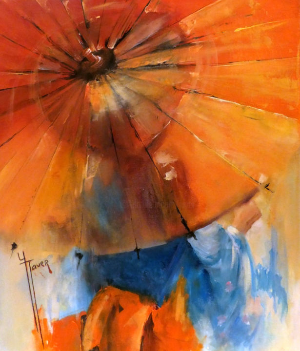 Painting titled ""Promenade"" by Yveline Javer, Original Artwork, Oil