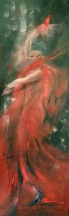 Картина под названием "Un air de flamenco" - Yveline Javer, Подлинное произведение искусства, Масло