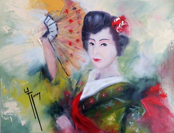 Painting titled "Geisha" by Yveline Javer, Original Artwork, Oil