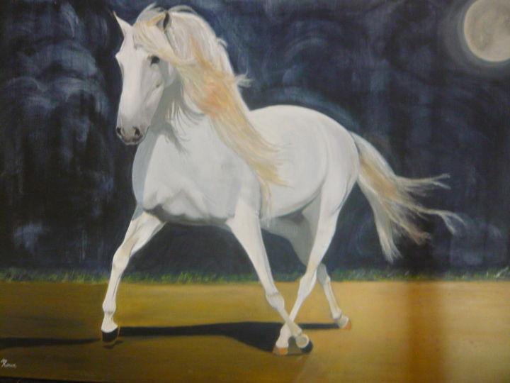 Painting titled "CHEVAL CAMARGUAIS" by Yveline Roux, Original Artwork, Acrylic