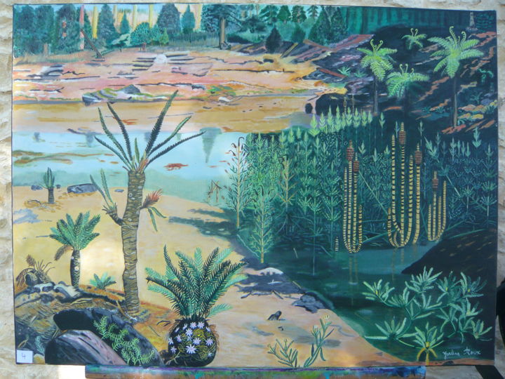 Painting titled "PAYSAGE MESOZOIQUE" by Yveline Roux, Original Artwork, Acrylic