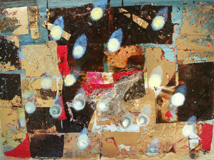 제목이 "pluie de météores"인 미술작품 Yveline Tainmont로, 원작, 기름 나무 들것 프레임에 장착됨