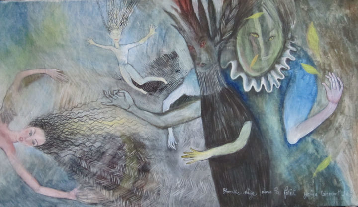 제목이 "Blanche-Neige"인 미술작품 Yveline Tainmont로, 원작, 기름 나무 들것 프레임에 장착됨
