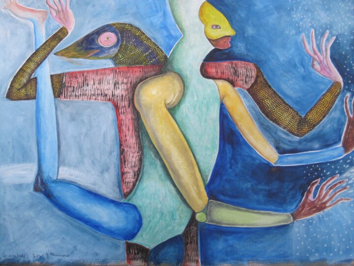 Рисунок под названием "les acrobates" - Yveline Tainmont, Подлинное произведение искусства, Акварель