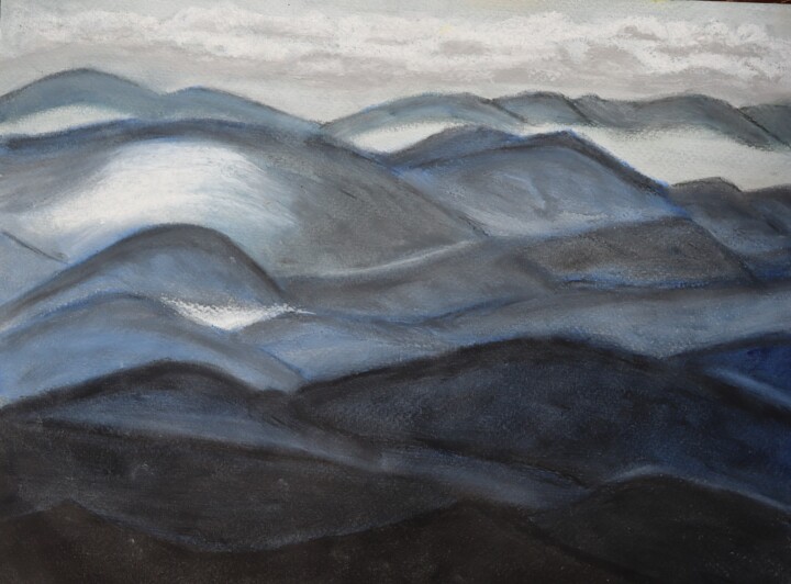 Malerei mit dem Titel "Paysage 1" von Yveline Tyaketou - Roquet, Original-Kunstwerk, Pastell