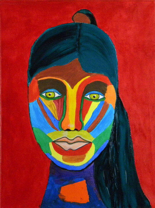 Malerei mit dem Titel "Portrait moderne fo…" von Yvelise Séraphin, Original-Kunstwerk, Acryl