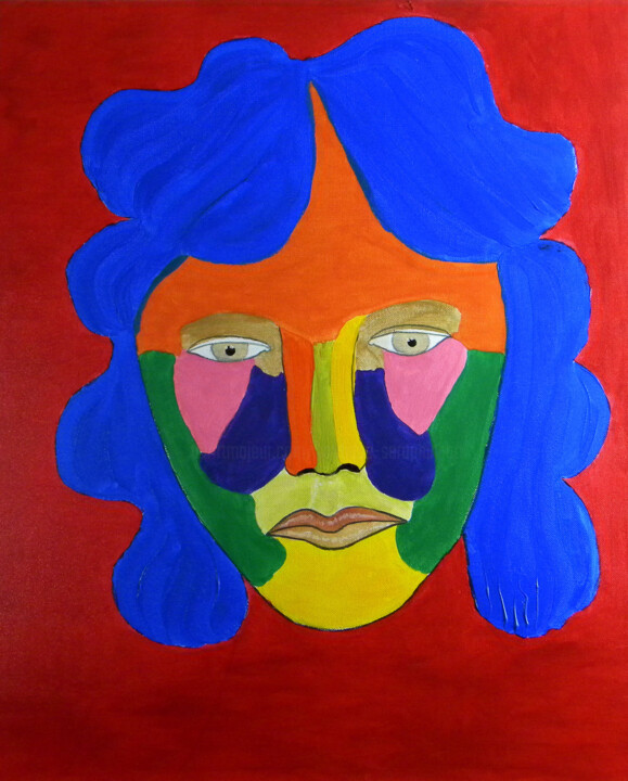 Peinture intitulée "Visage féminin avec…" par Yvelise Séraphin, Œuvre d'art originale, Acrylique