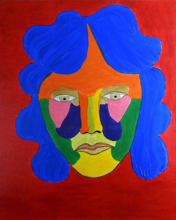 Painting titled "Visage féminin avec…" by Yvelise Séraphin, Original Artwork, Acrylic