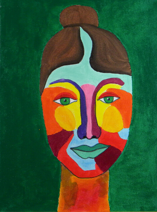 Painting titled "Orine Visage coloré…" by Yvelise Séraphin, Original Artwork, Acrylic