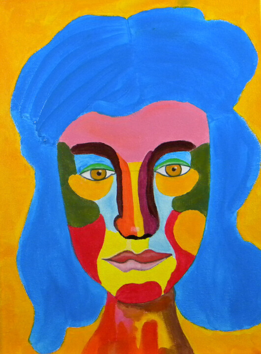 Peinture intitulée "Portrait au fond éc…" par Yvelise Séraphin, Œuvre d'art originale, Acrylique
