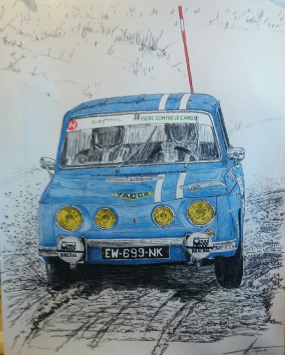 Drawing titled "R8 Gordini" by Yves Briais, Original Artwork, Pencil