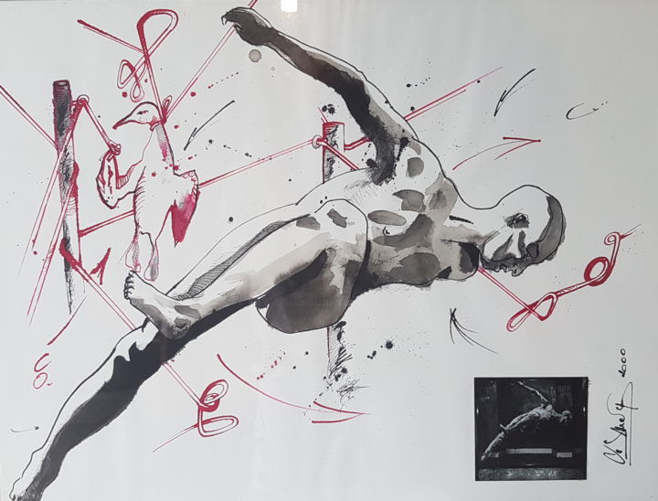 Dessin intitulée "Étude du corps huma…" par Yves De Smet, Œuvre d'art originale, Encre Monté sur Autre panneau rigide