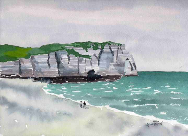 Peinture intitulée "La falaise d'Etretat" par Yves Frémin, Œuvre d'art originale