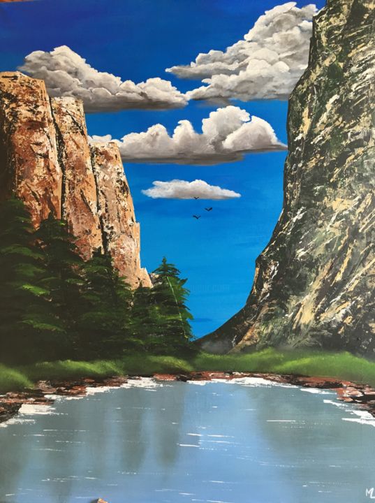 Peinture intitulée "Lac isolé" par Mireille L, Œuvre d'art originale, Acrylique