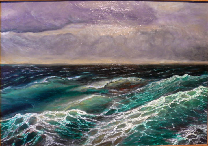 Painting titled "Noir océan" by Yves Le Mauff, Original Artwork, Oil
