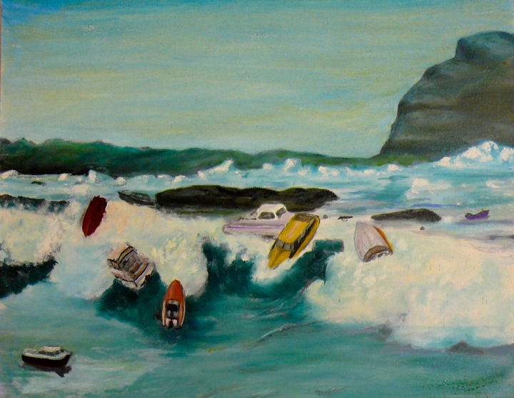 Painting titled "Tsunami" by Yves Le Mauff, Original Artwork, Oil