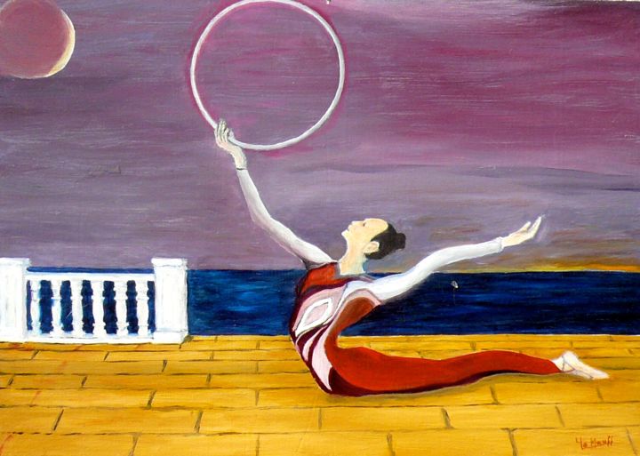 Painting titled "Danseuse au clair d…" by Yves Le Mauff, Original Artwork, Oil