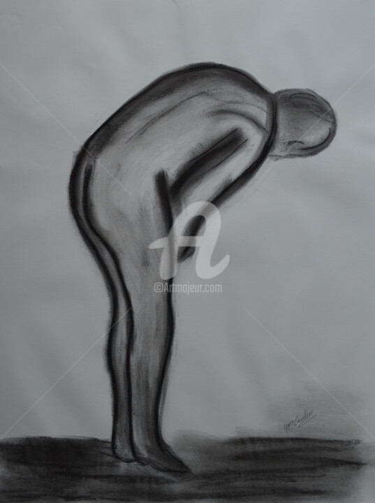 Рисунок под названием "Nu18X24-Croquis03-F…" - Yves Maurice, Подлинное произведение искусства, Древесный уголь