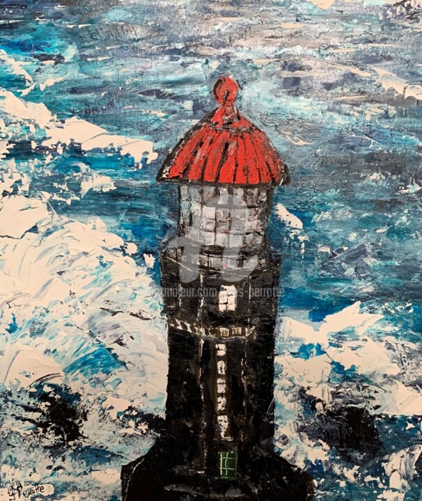 Painting titled "Phare" by Yves Perrotte, Original Artwork, Acrylic Mounted on Wood Stretcher frame